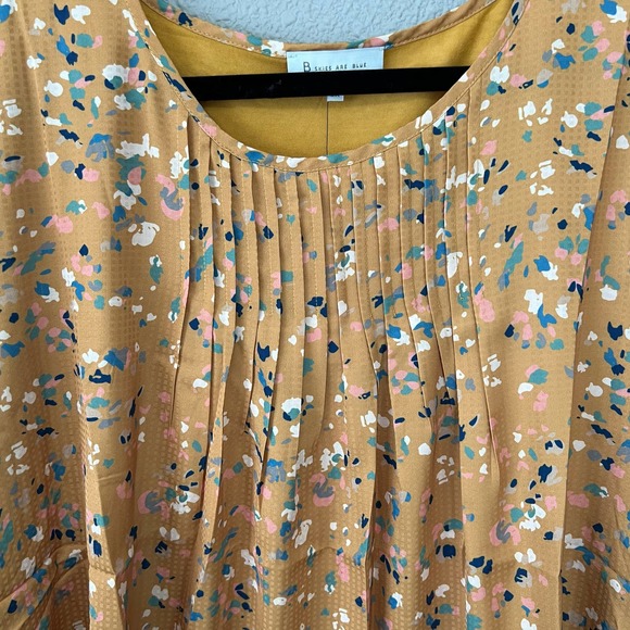 Abstract Dot Print Pleated Short Sleeve Contrast Womens Plus Size Golden Blouse - Picture 6 of 9